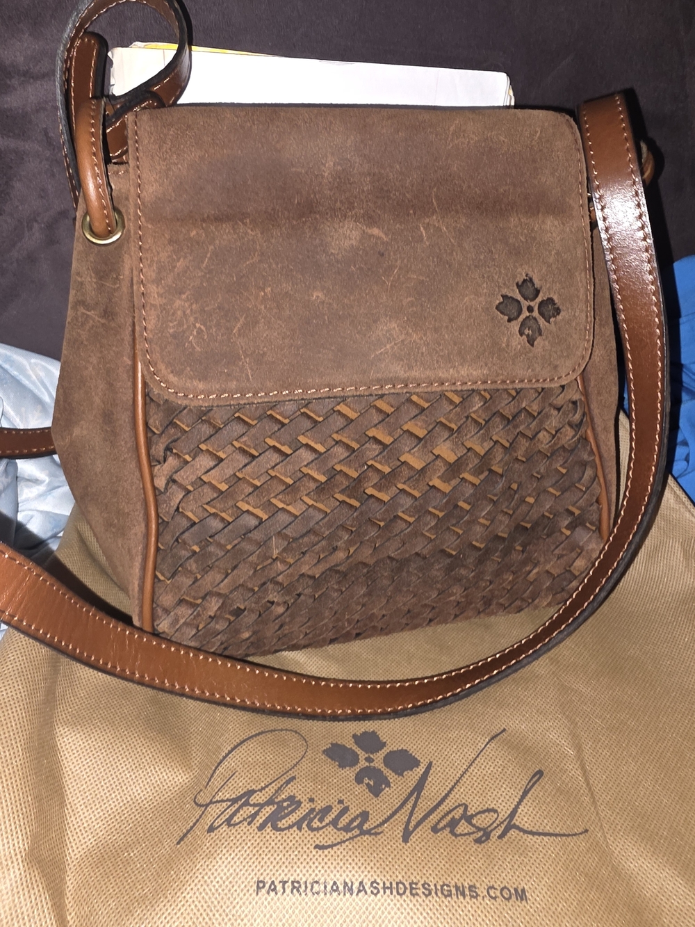 Patricia Nash Brown Woven Leather Crossbody Or Shoulder Bag New.